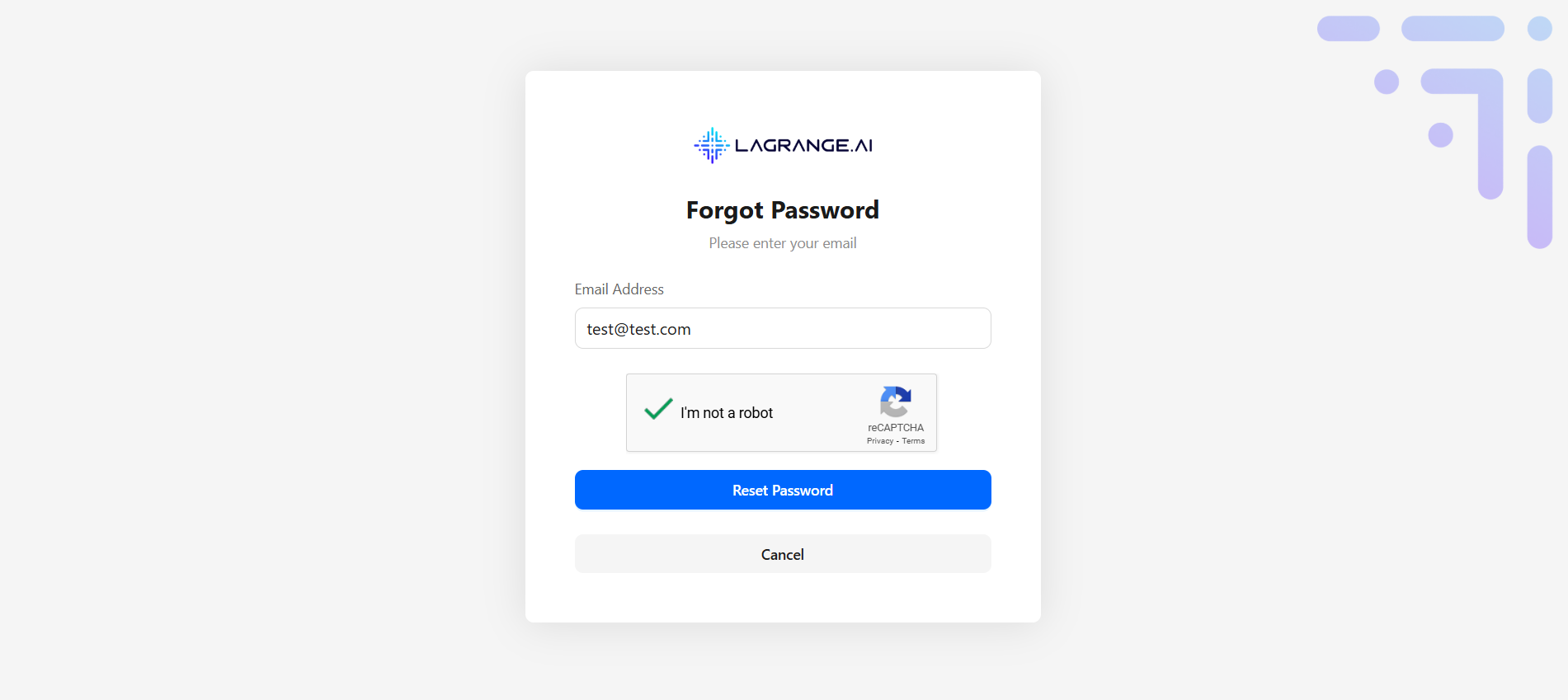 Password reset screenshot